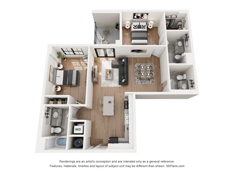 Floor plan for 2 beds, 2 baths, 1148 sqft
